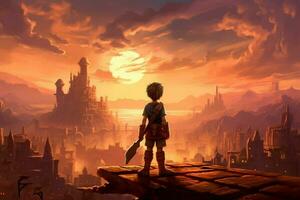 warrior kid gaming fictional world photo