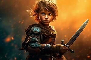 warrior child with sword gaming fictional world photo