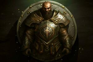 warrior man shield gaming fictional world photo