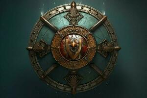 warrior round shield gaming fictional world photo