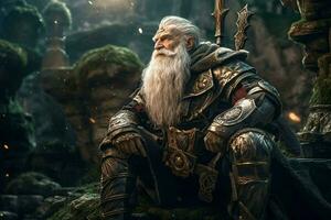 warrior senior man gaming fictional world photo