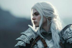 warrior white hairs gaming fictional world photo