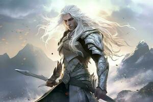 warrior white hairs gaming fictional world photo