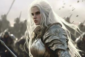 warrior white hairs gaming fictional world photo