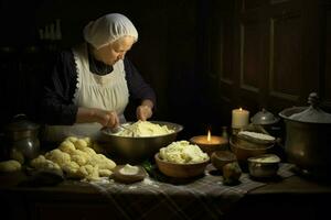 woman making mashed home potato photo