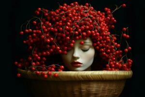 woman red berry basket photo