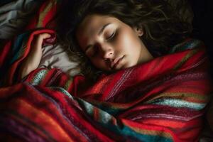 woman warm blanket sleep photo