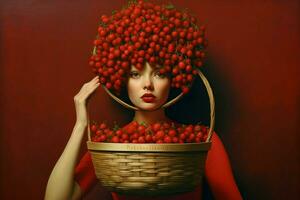 woman red berry basket photo