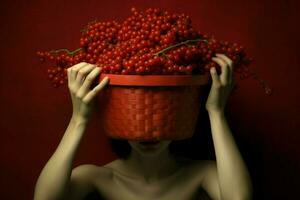 woman red berry basket photo