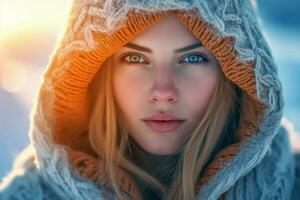 woman warm winter clothes glaciers photo