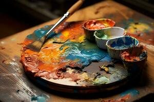 wooden oil palette paint photo