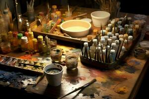 wooden oil palette paint artist photo