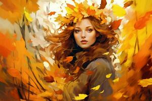 young woman abstract autumn beauty in nature photo