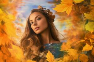 young woman abstract autumn beauty in nature photo