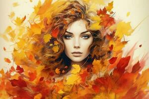 young woman abstract autumn beauty in nature photo