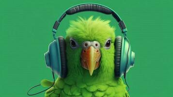 a bird with a green headphones photo