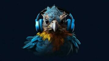 a bird with a headphones on it photo