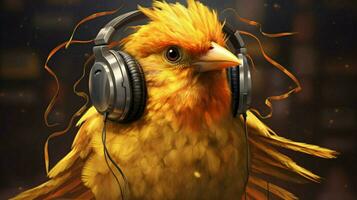 a bird with a headphones on it photo