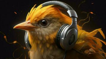 a bird with a headphones on it photo