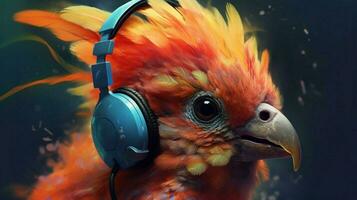 a bird with a headphones on it photo