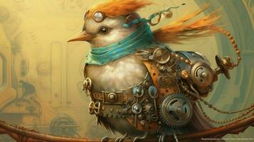 a bird with a scarf on it and a steampunk style i photo