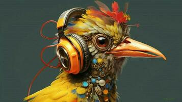 un pájaro con auriculares y un auricular foto