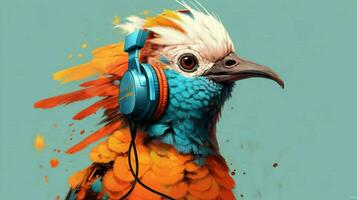 un pájaro con auriculares en eso y un auriculares en foto