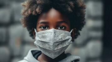 a black boy wearing protective mask covid 19 mask photo