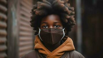 a black boy wearing protective mask covid 19 mask photo