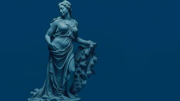 a blue background with a statue of a girl photo