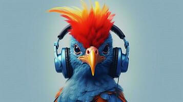 a blue bird with a red head and a blue headphones photo