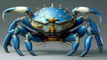 a blue crab with a blue face and a gold design photo
