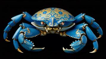 a blue crab with a blue face and a gold design photo