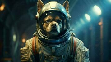 a blue space dog in a space suit photo