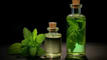 a bottle of mint oil next to a bottle of mint oil photo