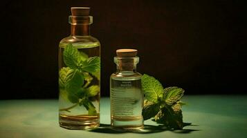 a bottle of mint oil next to a bottle of mint oil photo