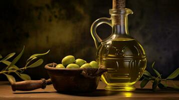 a bottle of olive oil with a handle and a handle photo