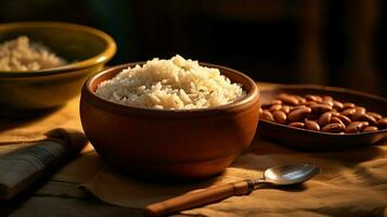 a bowl of beans and rice with a side of beans on photo