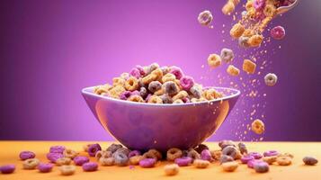 a bowl of cereal is being poured into a bowl with photo