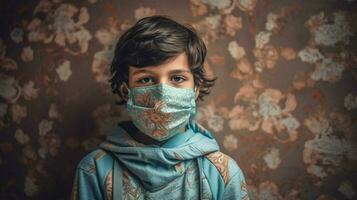un chico vistiendo protector máscara codicioso 19 máscara vistiendo foto
