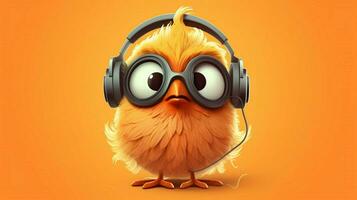 a cartoon bird with headphones and a scarf that s photo