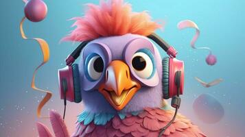 a cartoon bird with headphones and a scarf that s photo