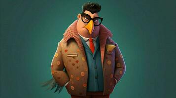 a cartoon character with a bird on his jacket photo