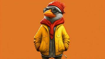 un dibujos animados personaje con un pájaro en su chaqueta foto