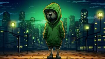 a cartoon dog with a green hoodie and a green hoo photo