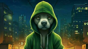 a cartoon dog with a green hoodie and a green hoo photo