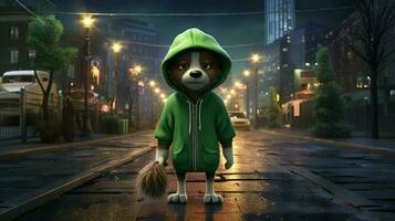 a cartoon dog with a green hoodie and a green hoo photo