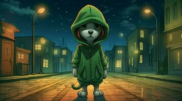 a cartoon dog with a green hoodie and a green hoo photo