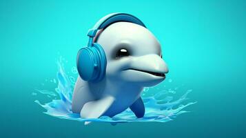 a cartoon dolphin with a headphones on his head photo