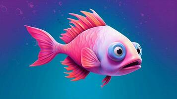 un dibujos animados pescado con un rosado cara y un azul antecedentes foto